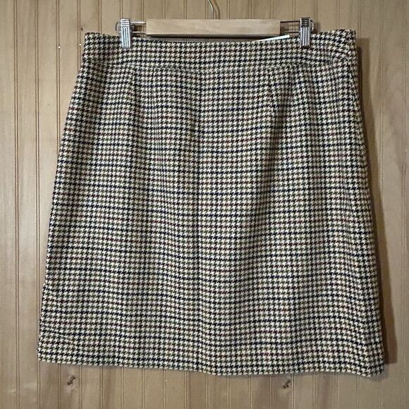 Talbots Women’s 16 Wool Blend Tan Houndstooth Button Up Lined Skirt - Picture 4 of 7